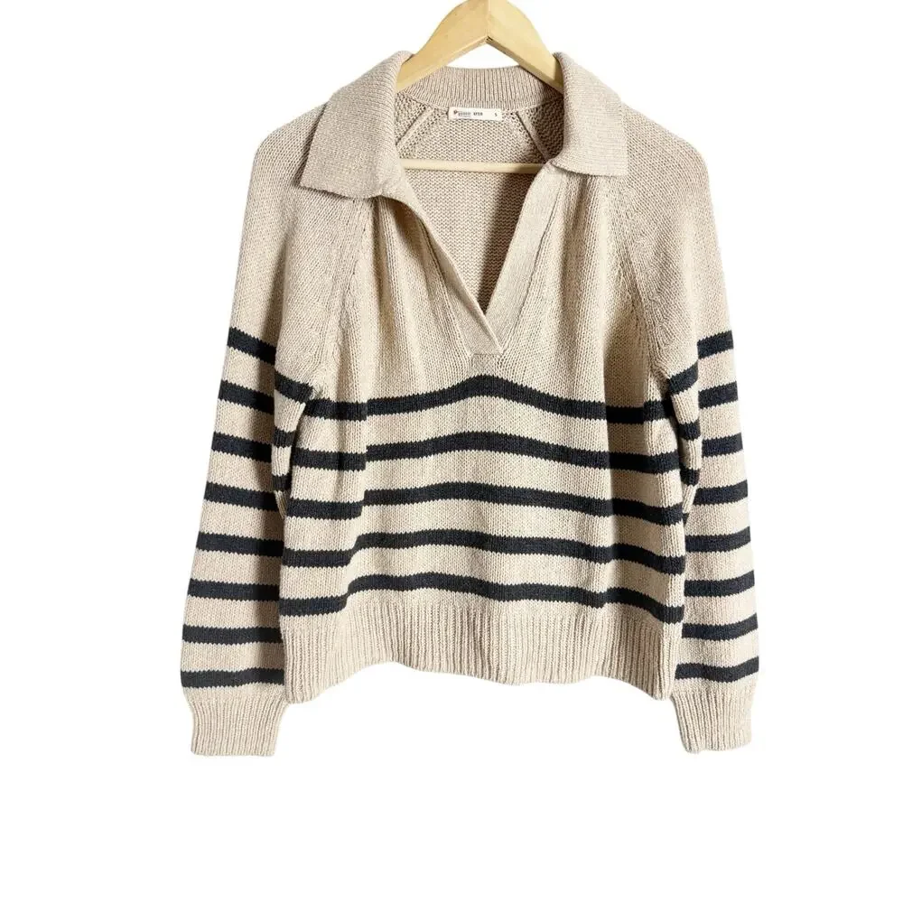 Marine Layer Relaxed Polo Striped Collared Long Sleeve Wool Sweater Size Small - Picture 6 of 13